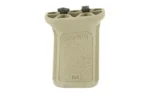 Bravo Company BCM GUNFTR VERT GRP MLOK MOD3 FDE tan front view with textured grip and two fasteners