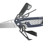 REAL AVID GUN TOOL AMP PISTOL, open black and gray multitool with blade and folding implements