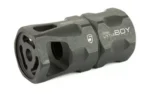 PHASE5 LITTLE BOY HEX BRAKE 556 black muzzle brake, angled front view with side ports