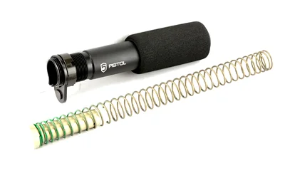 primary-16471 PHASE5 AR15 Pistol Buffer Tube Assy, black tube with foam cover, spring and green-tipped buffer