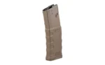 Mission First Tactical Extreme Duty 5.56 magazine, brown, angled side view with ribbed body