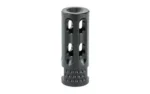 Mission First Tactical MFT 5 DIRECTION COMPENSATOR, black front angle with vent slots and ported base