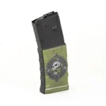Mission First Tactical MFT Extreme Duty magazine, angled view with black body and green wrap