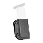 Mission First Tactical MFT SNGL MG PCH KIM R7/P365, black, front view with belt clip and magazine