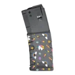 Mission First Tactical Extreme Duty black magazine with multicolor pattern, side view