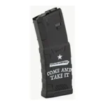 Mission First Tactical MAG MFT EXTREME DUTY 5.56 30RD CAT black angled view with white cat graphic