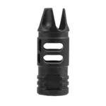 Mission First Tactical MFT 3 PRONG PORTED MUZZLE BRAKE 556, black front view with three prongs and ports