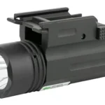 NCSTAR COMPACT LGHT/GRN LSR black rail-mounted light, front-left view with round lens