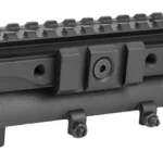 NCSTAR SKS TRI-RAIL RECEIVER COVER, black angled view with top rail, side mounts and two screws