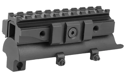 NCSTAR SKS TRI-RAIL RECEIVER COVER, black angled view with top rail, side mounts and two screws