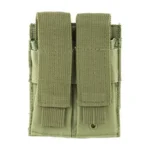 NCSTAR VISM Double Pistol Mag Pouch, green front view with two flap closures