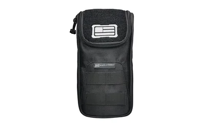 primary-16717 Evolution Outdoor EVODS TAC accessory pouch, black front view with flap, logo patch and zipper