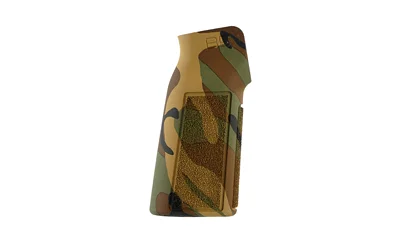 B5 Systems P-Grip PGR-1472 woodland camouflage pistol grip, angled side view