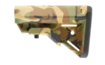 B5 Systems B5 Bravo stock, woodland camouflage left-side view with adjustment lever