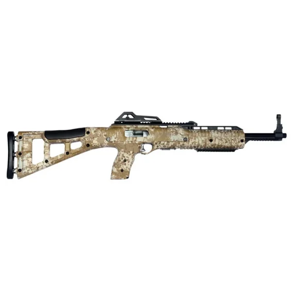Hi-Point 9TS Carbine, desert digital right-side view with skeleton stock and black barrel