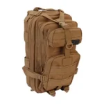 Evolution Outdoor EVODS ASSAULT PACK COYOTE coyote brown backpack with front pouches, angled view