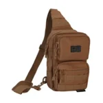 Evolution Outdoor EVODS SHOULDER SLING PACK, coyote front view with strap and zippered pockets