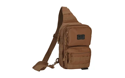 primary-16751 Evolution Outdoor EVODS SHOULDER SLING PACK, coyote front view with strap and zippered pockets