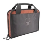 Evolution Outdoor EVODS MARKSMAN PISTOL CASE GRAY gray soft case with orange trim and deer logo, front view