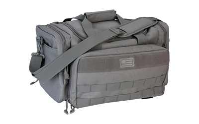 Evolution Outdoor EVODS RANGE BAG GRAY, gray front view with shoulder strap and multiple pockets