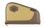 Evolution Outdoor EVODS President pistol case, tan and brown side view with quilted panel