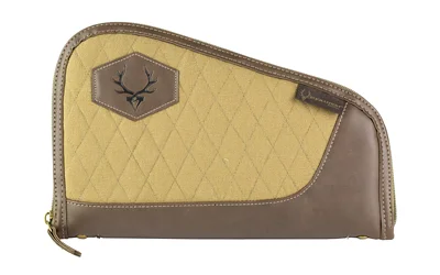 Evolution Outdoor EVODS President pistol case, tan and brown side view with quilted panel