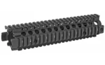 Daniel Defense DD RIS II MK18 Rail, black angled view with Picatinny rails and round vent holes