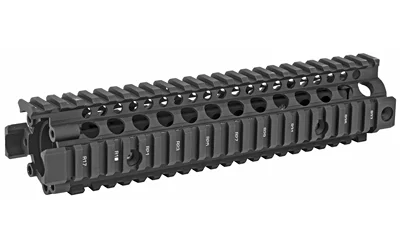 Daniel Defense DD RIS II MK18 Rail, black angled view with Picatinny rails and round vent holes