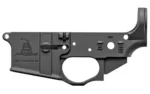 SPIKE'S STRIPPED LOWER GADSDEN black receiver, left-side view with snake emblem and control markings