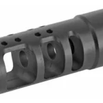 SPIKE'S R2 MUZZLE BRAKE 5.56 BLK black angled view with large side ports and round top vents