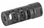 SPIKE'S R2 MUZZLE BRAKE 5.56 BLK black angled view with large side ports and round top vents