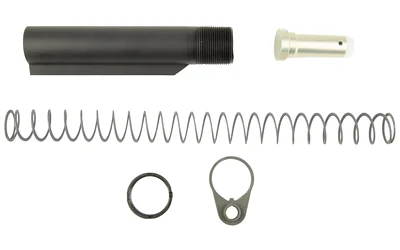 B5 Systems B5 SRK Extension Kit, black tube, spring, pin, ring and plate laid out