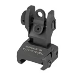 SPIKE'S REAR FOLDING SIGHT, black raised sight in angled rear view with circular aperture