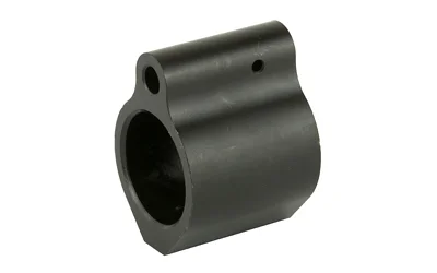 primary-16879 SPIKE'S Micro Gas Block black angled front view with circular opening and two screw holes