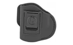 1791 4 WAY IWB/OWB STLTH black leather holster, front view with belt clip and stitching