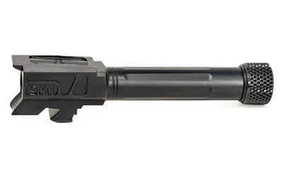 FAXON MATCH BBL FOR G43/43X black barrel, side view with fluting and threaded muzzle