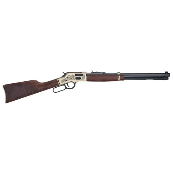 Henry Big Boy Deluxe Engraved Side Gate Rifle, right-side view with walnut stock and brass receiver