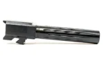 Faxon Match Barrel for G19 FF black barrel, side view with fluted finish and squared chamber