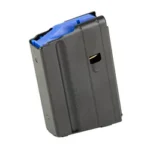 CMMG AR15 6.5 Grendel Magazine, black angled side view with blue follower