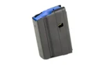 CMMG AR15 6.5 Grendel Magazine, black angled side view with blue follower