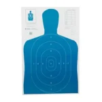 ACTION TGT B27E blue silhouette target with concentric scoring rings, front view
