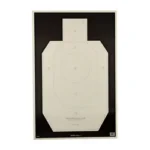 ACTION TGT IDPA PAPER, front view of white geometric silhouette target on black background