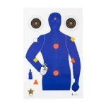 ACTION TGT SSO 99 100PK blue silhouette target with colored aiming marks and two upper bullseyes