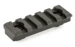 Midwest M-LOK 5 Slot Rail Section, gray, angled top view with two mounting holes