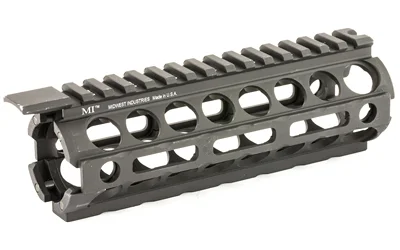 primary-17189 Midwest Carbine Handguard 17M-LOK black, angled view with top rail and oval ventilation slots