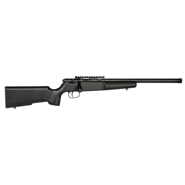 Savage Rascal Series Target Rifle, right-side view with black synthetic stock and top rail