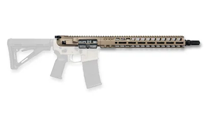 RADIAN UPPER 14.5-inch 223 WYLDE FDE tan upper left side view with slotted handguard and black muzzle