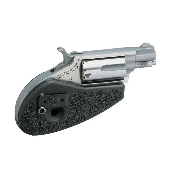 North American Arms NAA 22MS HG Handgun .22 Mag 5rd Capacity 1.125" Barrel Silver with Black Holster Grip