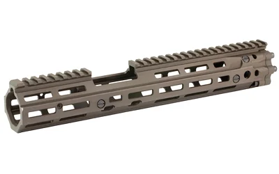 Daniel Defense DD RIS III Rail Assembly, FDE angled view with top rail and slotted handguard