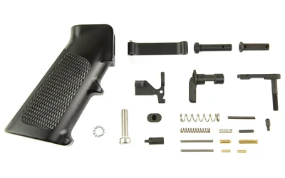 GEISSELE LPK STANDARD WITH GRIP black grip and assorted lower parts arranged on white